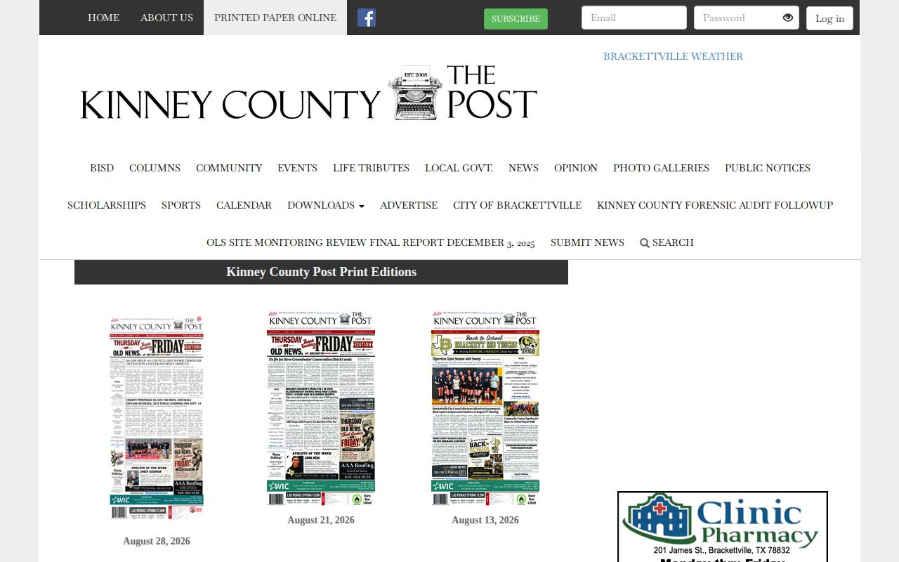 Kinney County news record source at the local newspaper editions page